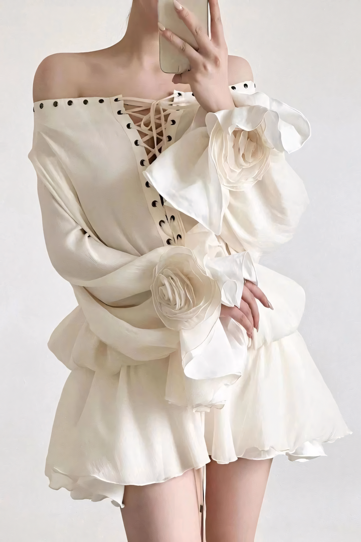Lisette off-shoulder chiffon mini dress