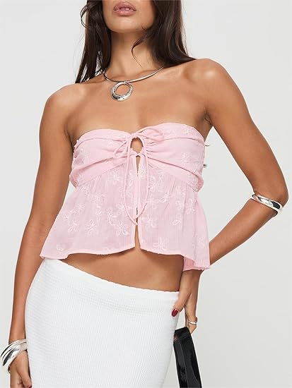 Strapless Floral Embroidered Tube Top