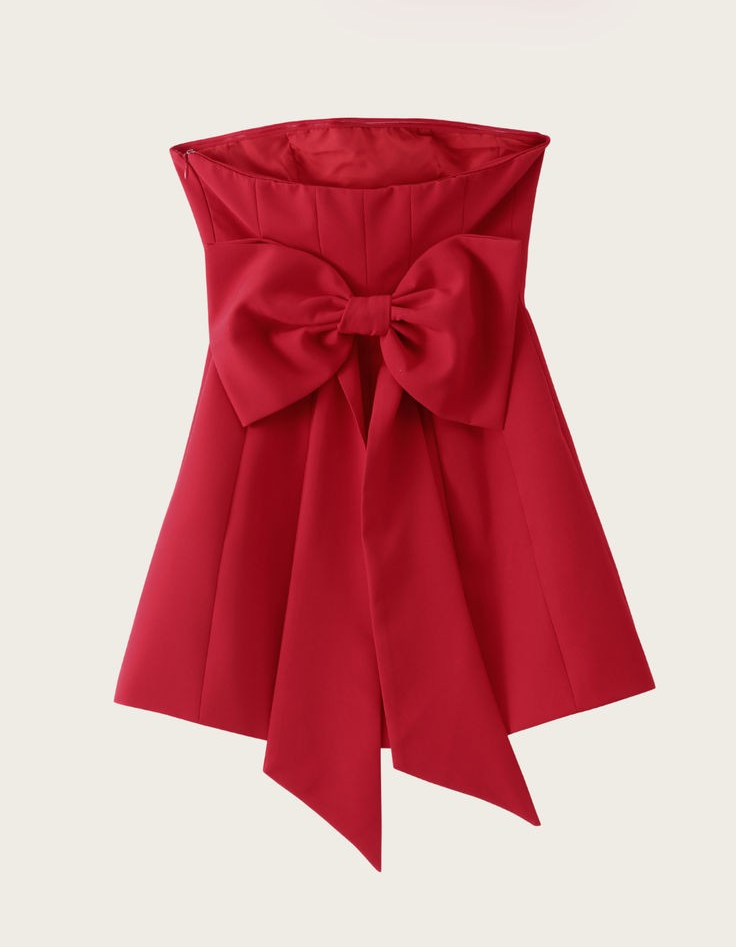 Red Strapless Bow Mini Dress