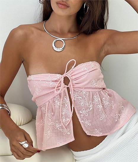Strapless Floral Embroidered Tube Top