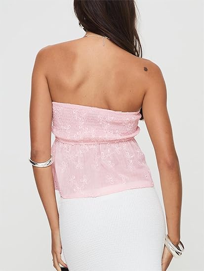 Strapless Floral Embroidered Tube Top