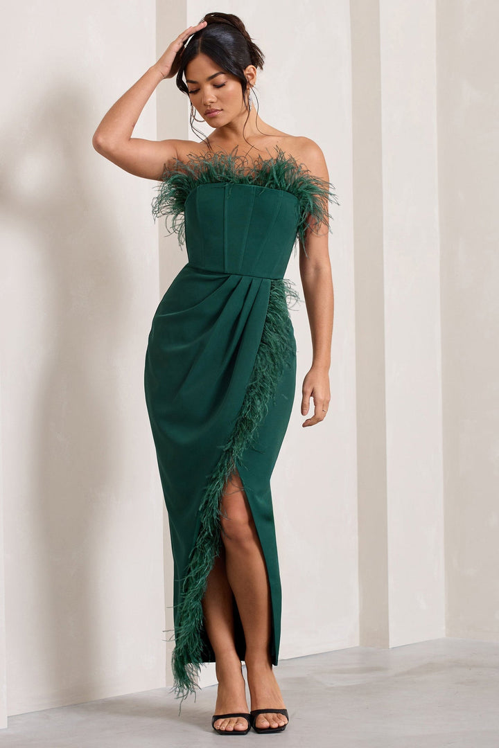 Emerald Feather Corset Gown