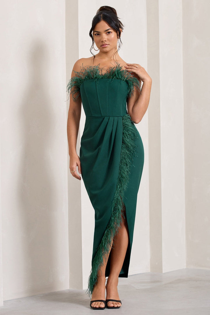 Emerald Feather Corset Gown