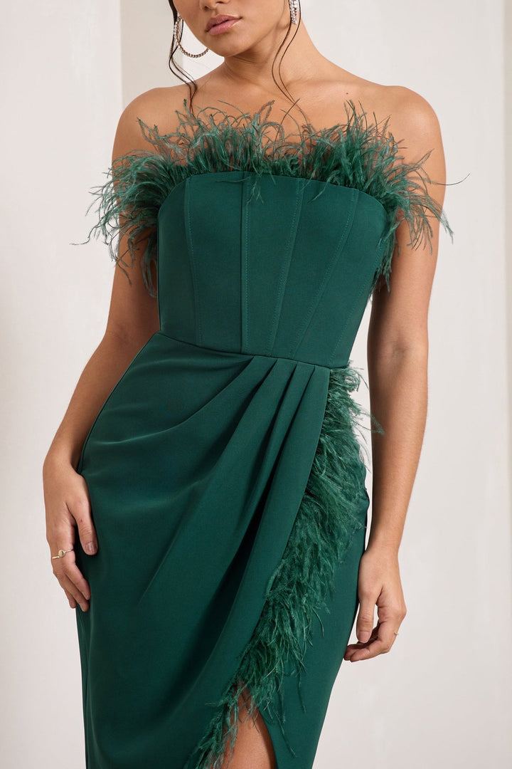 Emerald Feather Corset Gown