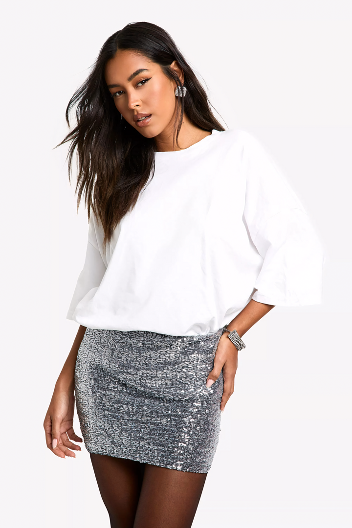 Silver Sequin Mini skirt